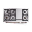 White range cooktop burner layout with three burner grates and control area