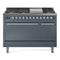ILVE Professional Plus II 48-Inch 3.5 + 1.52 Cu. Ft. Propane Gas Dual Fuel Range with 8 Burners, Griddle and Solid Door Oven in Blue Grey (UP48FQMPBGLP)