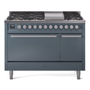 ILVE Professional Plus II 48-Inch 3.5 + 1.52 Cu. Ft. Dual Fuel Range with 8 Burners, Griddle and Solid Door Oven in Blue Grey (UP48FQMPBG)