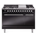 ILVE Professional Plus II 48-Inch 3.5 + 1.52 Cu. Ft. Propane Gas Dual Fuel Range with 8 Burners, Griddle and Solid Door in Glossy Black (UP48FQMPBKLP)