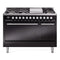 ILVE Professional Plus II 48-Inch 3.5 + 1.52 Cu. Ft. Propane Gas Dual Fuel Range with 8 Burners, Griddle and Solid Door in Glossy Black (UP48FQMPBKLP)