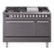 ILVE Professional Plus II 48-Inch 3.5 + 1.52 Cu. Ft. Propane Gas Dual Fuel Range with 8 Burners, Griddle and Solid Door in Graphite Matte (UP48FQMPMGLP)