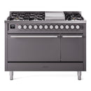 ILVE Professional Plus II 48-Inch 3.5 + 1.52 Cu. Ft. Dual Fuel Range with 8 Burners, Griddle and Solid Door Oven in Matte Graphite (UP48FQMPMG)