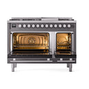 ILVE Professional Plus II 48-Inch 3.5 + 1.52 Cu. Ft. Propane Gas Dual Fuel Range with 8 Burners, Griddle and Solid Door in Graphite Matte (UP48FQMPMGLP)