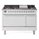 ILVE Professional Plus II 48-Inch 3.5 + 1.52 Cu. Ft. Propane Gas Dual Fuel Range with 8 Burners, Griddle and Solid Door in White (UP48FQMPWHLP)