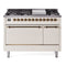 ILVE Nostalgie II 48 inch Propane Gas Range with 6 Sealed Burners, Griddle with Triple Glass Door in Antique White with Burnished Trim