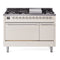 ILVE Nostalgie II 48 inch Propane Gas Range with 6 Sealed Burners, Griddle with Triple Glass Door in Antique White with Chrome Trim