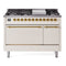 ILVE Nostalgie II 48 inch Propane Gas Range with 6 Sealed Burners, Griddle with Triple Glass Door in Antique White with Brass Trim