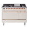 ILVE Nostalgie II 48 inch Propane Gas Range with 6 Sealed Burners, Griddle with Triple Glass Door in Antique White with Copper Trim