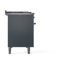ILVE 48-Inch Nostalgie II Dual Fuel Range with 8 Burners, Griddle, and Solid Door Oven in Blue Grey with Chrome Trim (UP48FQNMPBGC)