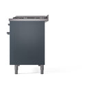 ILVE 48-Inch Nostalgie II Dual Fuel Range with 8 Burners, Griddle, and Solid Door Oven in Blue Grey with Chrome Trim (UP48FQNMPBGC)