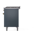 ILVE 48-Inch Nostalgie II Dual Fuel Range with 8 Burners, Griddle, and Solid Door Oven in Blue Grey with Bronze Trim (UP48FQNMPBGB)