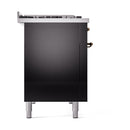 ILVE 48-Inch Nostalgie II Dual Fuel Range with 8 Burners, Griddle, and Solid Door Oven in Glossy Black with Bronze Trim (UP48FQNMPBKB)
