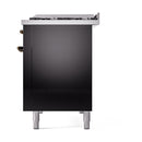 ILVE Nostalgie II 48 inch Propane Gas Range with 6 Sealed Burners, Griddle with Triple Glass Door in Glossy Black with Burnished Trim