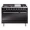ILVE Nostalgie II 48 inch Propane Gas Range with 6 Sealed Burners, Griddle with Triple Glass Door in Glossy Black with Chrome Trim