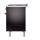 ILVE Nostalgie II 48 inch Propane Gas Range with 6 Sealed Burners, Griddle with Triple Glass Door in Glossy Black with Brass Trim