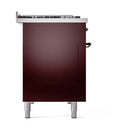 ILVE Nostalgie II 48 inch Propane Gas Range with 6 Sealed Burners, Griddle with Triple Glass Door in Burgundy with Burnished Trim