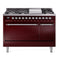 ILVE Nostalgie II 48 inch Propane Gas Range with 6 Sealed Burners, Griddle with Triple Glass Door in Burgundy with Chrome Trim