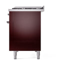 ILVE Nostalgie II 48 inch Propane Gas Range with 6 Sealed Burners, Griddle with Triple Glass Door in Burgundy with Chrome Trim