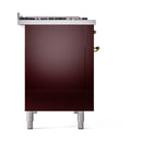 ILVE 48-Inch Nostalgie II Dual Fuel Range with 8 Burners, Griddle, and Solid Door Oven in Burgundy with Brass Trim (UP48FQNMPBUG)