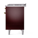 ILVE Nostalgie II 48 inch Propane Gas Range with 6 Sealed Burners, Griddle with Triple Glass Door in Burgundy with Brass Trim
