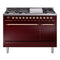 ILVE 48-Inch Nostalgie II Dual Fuel Range with 8 Burners, Griddle, and Solid Door Oven in Burgundy with Copper Trim (UP48FQNMPBUP)