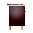 ILVE 48-Inch Nostalgie II Dual Fuel Range with 8 Burners, Griddle, and Solid Door Oven in Burgundy with Copper Trim (UP48FQNMPBUP)
