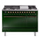 ILVE 48-Inch Nostalgie II Dual Fuel Range with 8 Burners, Griddle, and Solid Door Oven in Emerald Green with Bronze Trim (UP48FQNMPEGB)