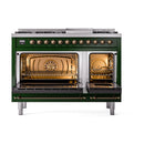 ILVE Nostalgie II 48 inch Propane Gas Range with 6 Sealed Burners, Griddle with Triple Glass Door in Emerald Green with Burnished Trim