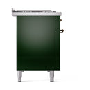 ILVE Nostalgie II 48 inch Propane Gas Range with 6 Sealed Burners, Griddle with Triple Glass Door in Emerald Green with Burnished Trim