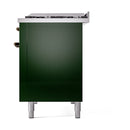 ILVE Nostalgie II 48 inch Propane Gas Range with 6 Sealed Burners, Griddle with Triple Glass Door in Emerald Green with Burnished Trim