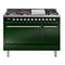 ILVE Nostalgie II 48 inch Propane Gas Range with 6 Sealed Burners, Griddle with Triple Glass Door in Emerald Green with Chrome Trim