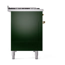 ILVE Nostalgie II 48 inch Propane Gas Range with 6 Sealed Burners, Griddle with Triple Glass Door in Emerald Green with Brass Trim