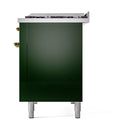 ILVE Nostalgie II 48 inch Propane Gas Range with 6 Sealed Burners, Griddle with Triple Glass Door in Emerald Green with Brass Trim