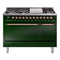 ILVE Nostalgie II 48 inch Propane Gas Range with 6 Sealed Burners, Griddle with Triple Glass Door in Emerald Green with Copper Trim