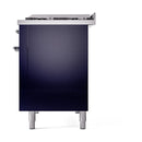 ILVE 48-Inch Nostalgie II Dual Fuel Range with 8 Burners, Griddle, and Solid Door Oven in Midnight Blue with Chrome Trim (UP48FQNMPMBC)