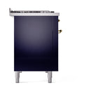 ILVE Nostalgie II 48 inch Propane Gas Range with 6 Sealed Burners, Griddle with Triple Glass Door in Midnight Blue with Brass Trim