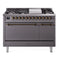 ILVE Nostalgie II 48 inch Propane Gas Range with 6 Sealed Burners, Griddle with Triple Glass Door in Graphite Matte with Burnished Trim