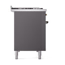 ILVE Nostalgie II 48 inch Propane Gas Range with 6 Sealed Burners, Griddle with Triple Glass Door in Graphite Matte with Burnished Trim