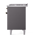 ILVE 48-Inch Nostalgie II Dual Fuel Range with 8 Burners, Griddle, and Solid Door Oven in Matte Graphite with Bronze Trim (UP48FQNMPMGB)