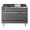 ILVE Nostalgie II 48 inch Propane Gas Range with 6 Sealed Burners, Griddle with Triple Glass Door in Graphite Matte with Chrome Trim