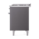 ILVE Nostalgie II 48 inch Propane Gas Range with 6 Sealed Burners, Griddle with Triple Glass Door in Graphite Matte with Chrome Trim