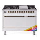 ILVE Nostalgie II 48 inch Propane Gas Range with 6 Sealed Burners, Griddle with Triple Glass Door in RAL with Burnished Trim