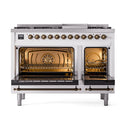 ILVE Nostalgie II 48 inch Propane Gas Range with 6 Sealed Burners, Griddle with Triple Glass Door in RAL with Burnished Trim