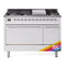 ILVE 48-Inch Nostalgie II Dual Fuel Range with 8 Burners, Griddle, and Solid Door Oven in Custom RAL with Chrome Trim (UP48FQNMPRAC)