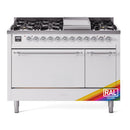 ILVE Nostalgie II 48 inch Propane Gas Range with 6 Sealed Burners, Griddle with Triple Glass Door in RAL with Chrome Trim