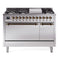 ILVE 48-Inch Nostalgie II Dual Fuel Range with 8 Burners, Griddle, and Solid Door Oven in Stainless Steel with Bronze Trim (UP48FQNMPSSB)