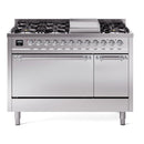 ILVE Nostalgie II 48 inch Propane Gas Range with 6 Sealed Burners, Griddle with Triple Glass Door in Stainless Steel with Chrome Trim
