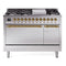 ILVE Nostalgie II 48 inch Propane Gas Range with 6 Sealed Burners, Griddle with Triple Glass Door in Stainless Steel with Brass Trim