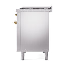 ILVE Nostalgie II 48 inch Propane Gas Range with 6 Sealed Burners, Griddle with Triple Glass Door in Stainless Steel with Brass Trim